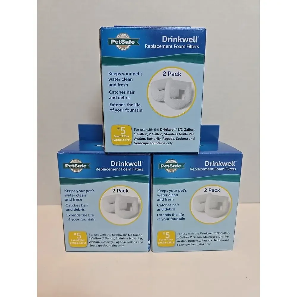 3 Boxes Petsafe Drinkwell Replacement Foam Filters #5 PAC00-13711 (6 Filters)
